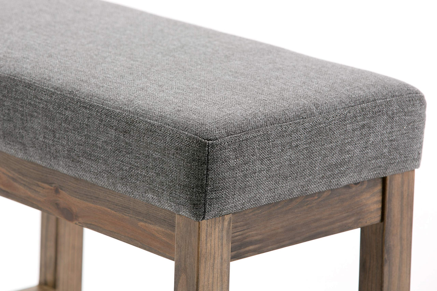 SIMPLIHOME Milltown Small Ottoman Bench - 27" Wide x 18" High Upholstered Linen Look Fabric Rectangle Footstool Ottoman in Grey, Contemporary Bench for Entryway with Cushioned Seat, Assembled