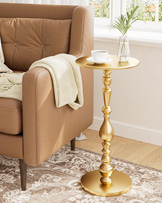 AEPOALUA Art Deco Vintage Metal Gold End Table, 24" Height, Luxury Accent Table for Living Room, Small Spaces, Bedrooms, Polished Brass Finish, Corrosion-Resistant Cast Aluminum