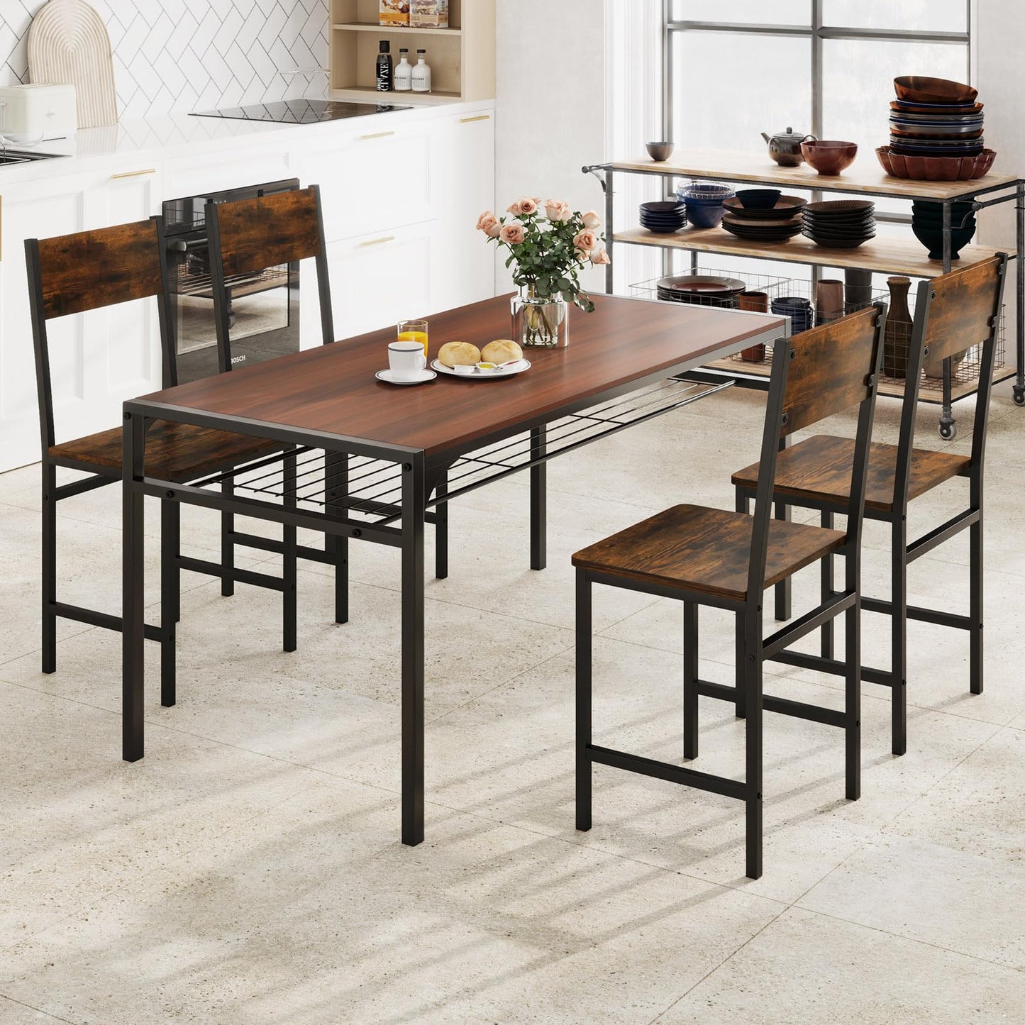 Giantex Dining Chairs Set of 2, Industrial Kitchen Chairs with Metal Legs, Slanted Back, Rustic Wood Grain, Armless Side Chairs for Dining Room, Restaurant, Living Room, Rustic Brown & Black