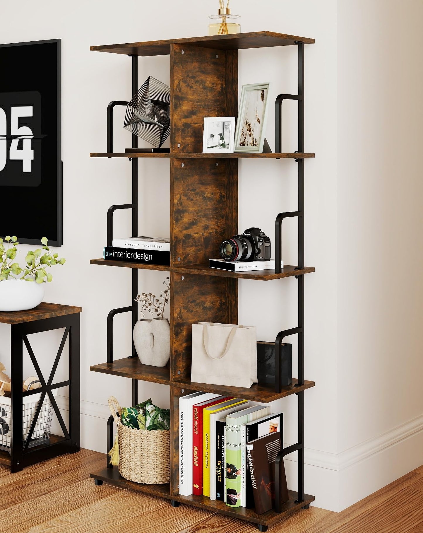 MWOOD Tall Bookshelves, 4 Tier Bookshelf Rustic Farmhouse Corner Bookshelf Book Case, Small Bookcase Living Room Shelves Book Shelf for Home Office Bedroom Closet, 50" H x 23.6" W x 9.5" D