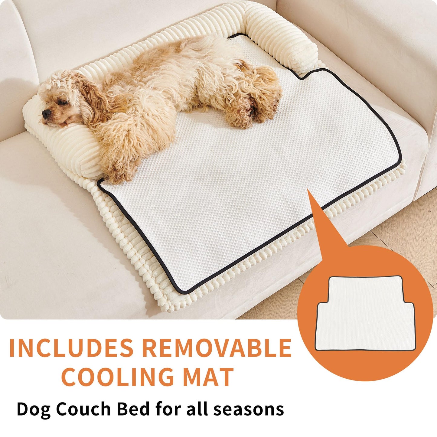 HAOMAIJIA Dog Couch Bed for Large Dogs, Non Slip Pet Couch Covers for Sofa Thick Soft Washable Dog Couch Cover Protector All Seasons Universal Dogs and Cats Bed Mat (Off White, Large)