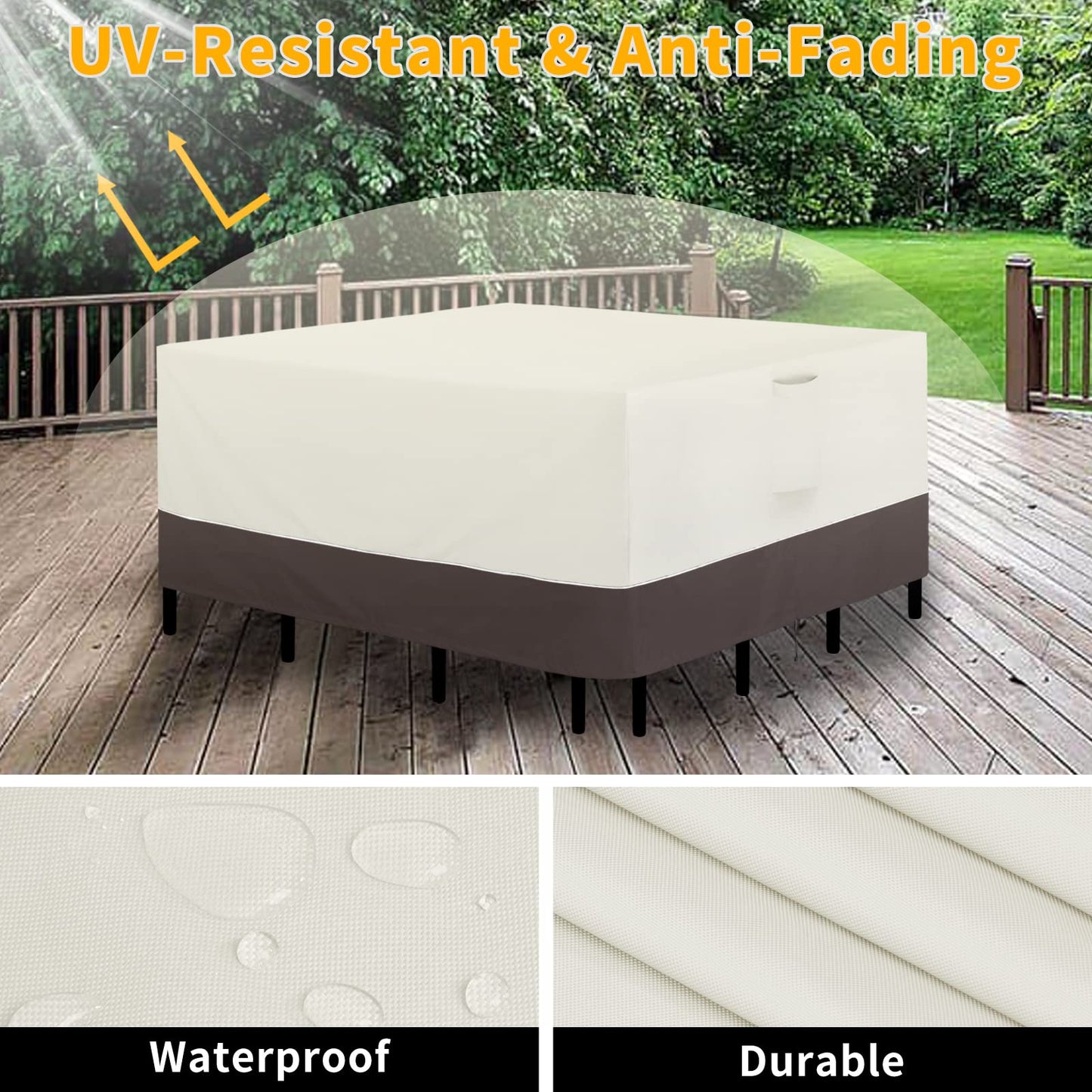 Easy-Going Patio Furniture Cover 56"x56" Square Outdoor Table and Chair Set Covers Waterproof UV Resistant Outdoor Sectional Sofa Set Covers, Beige/Brown