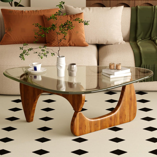 JCAJCA Coffee Table for Living Room Mid Century Modern Center Table with Glass Top and Wood,36 Inch, Transparent/Walnut