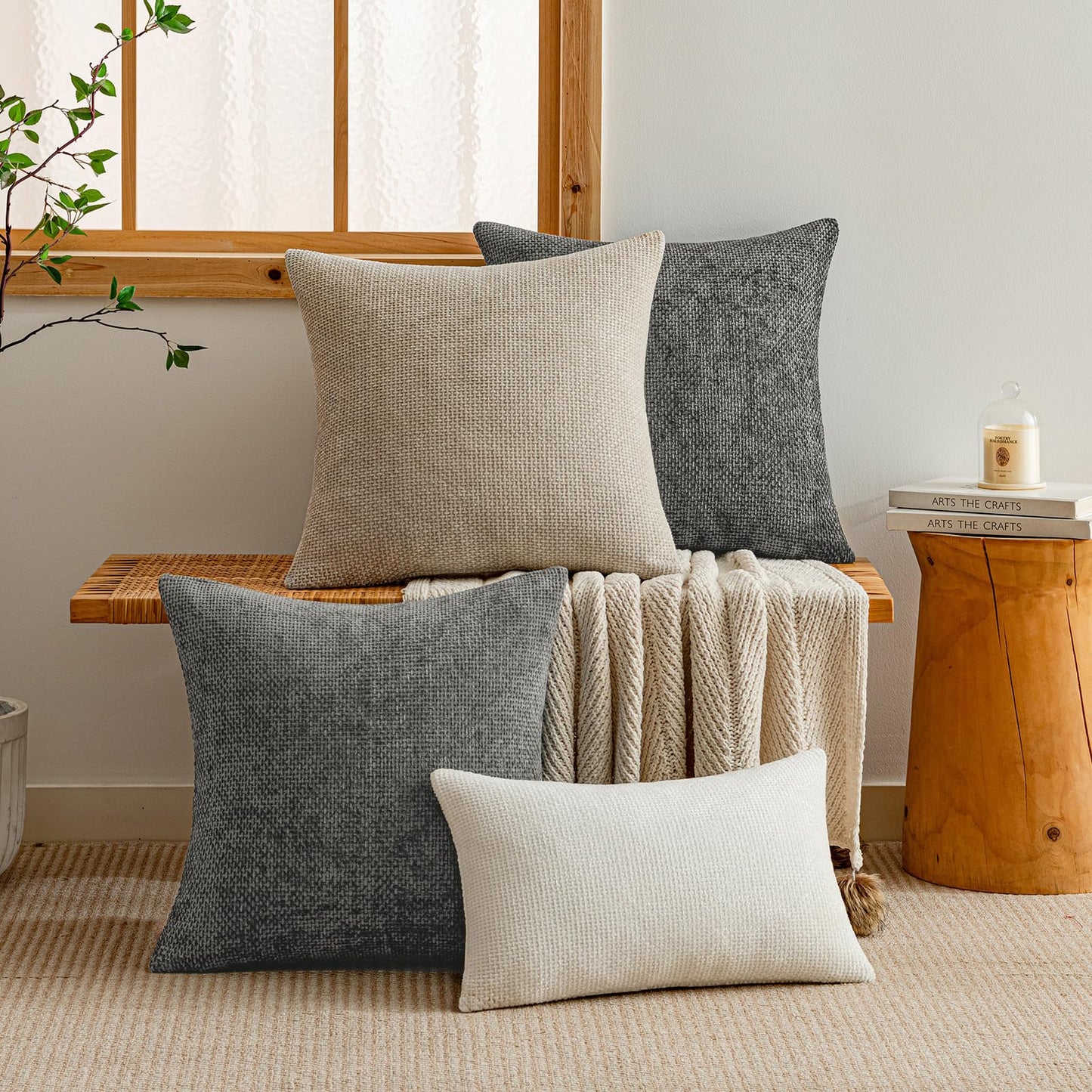 a moment Dark Gray Chenille Throw Pillow Covers 18x18 Inch Pack of 2 Modern Decorative Throw Pillow Covers Farmhouse Cross Covers Home Decor for Sofa Bedroom Living Room