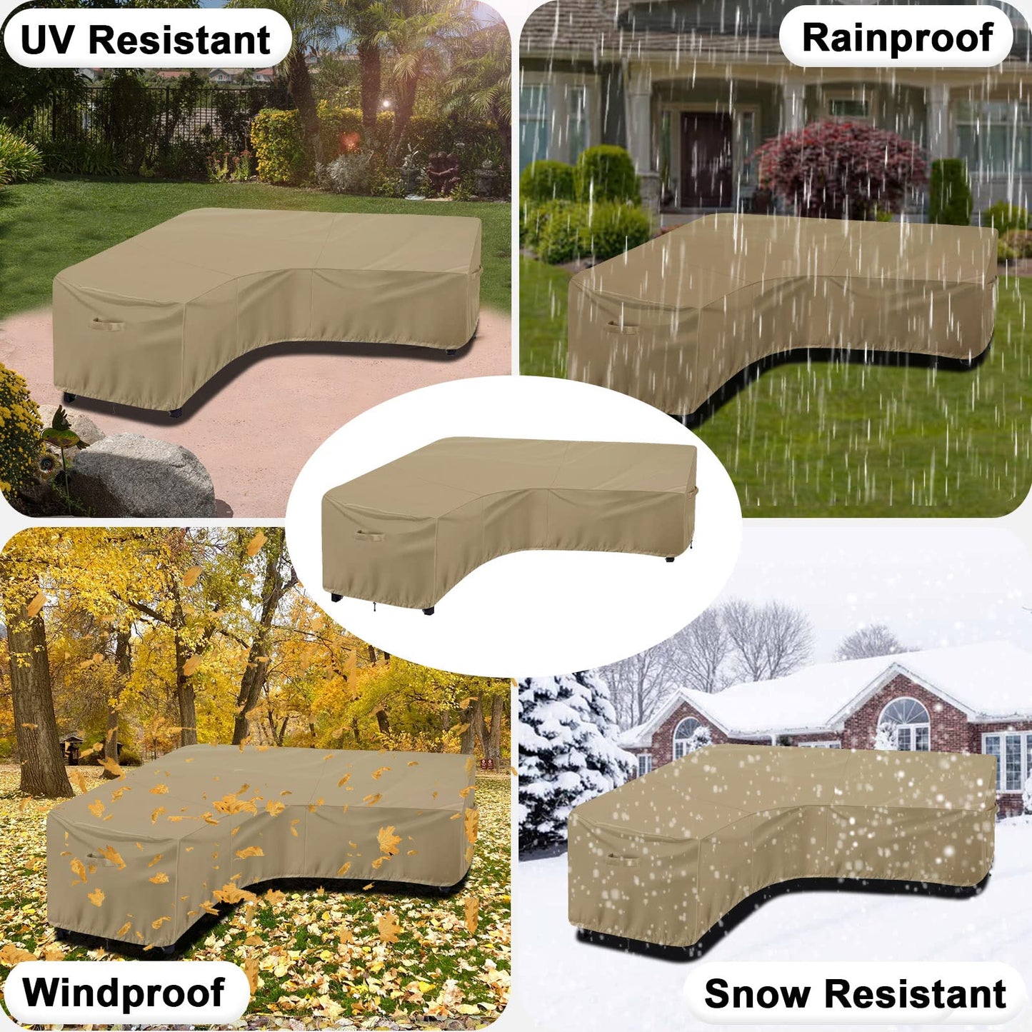 OutdoorLines Waterproof Outdoor Patio Sectional Cover - UV Resistant & Windproof V-Shaped Patio Furniture Covers for Deck, Lawn and Backyard, 420D Heavy Duty Couch Cover 89" L (on Each Side) Camel