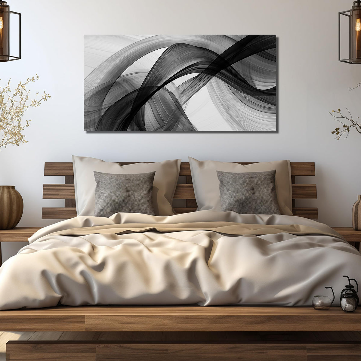 JuhaiArt Abstract Wall Art Large Black Picture Wall Decor White Canvas Art Modern Minimalist for Living Room Office 24"x 48" Monochrome Artwork