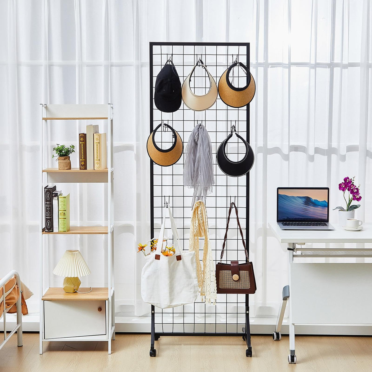 Blulu 4 Pcs Standing Grid Panels Tower, 2' x 6' T Base Grid Wall Display Racks Freestanding Vendor Events Display Racks Kit for Home Retail Trade Show Arts Craft Fair (Black)