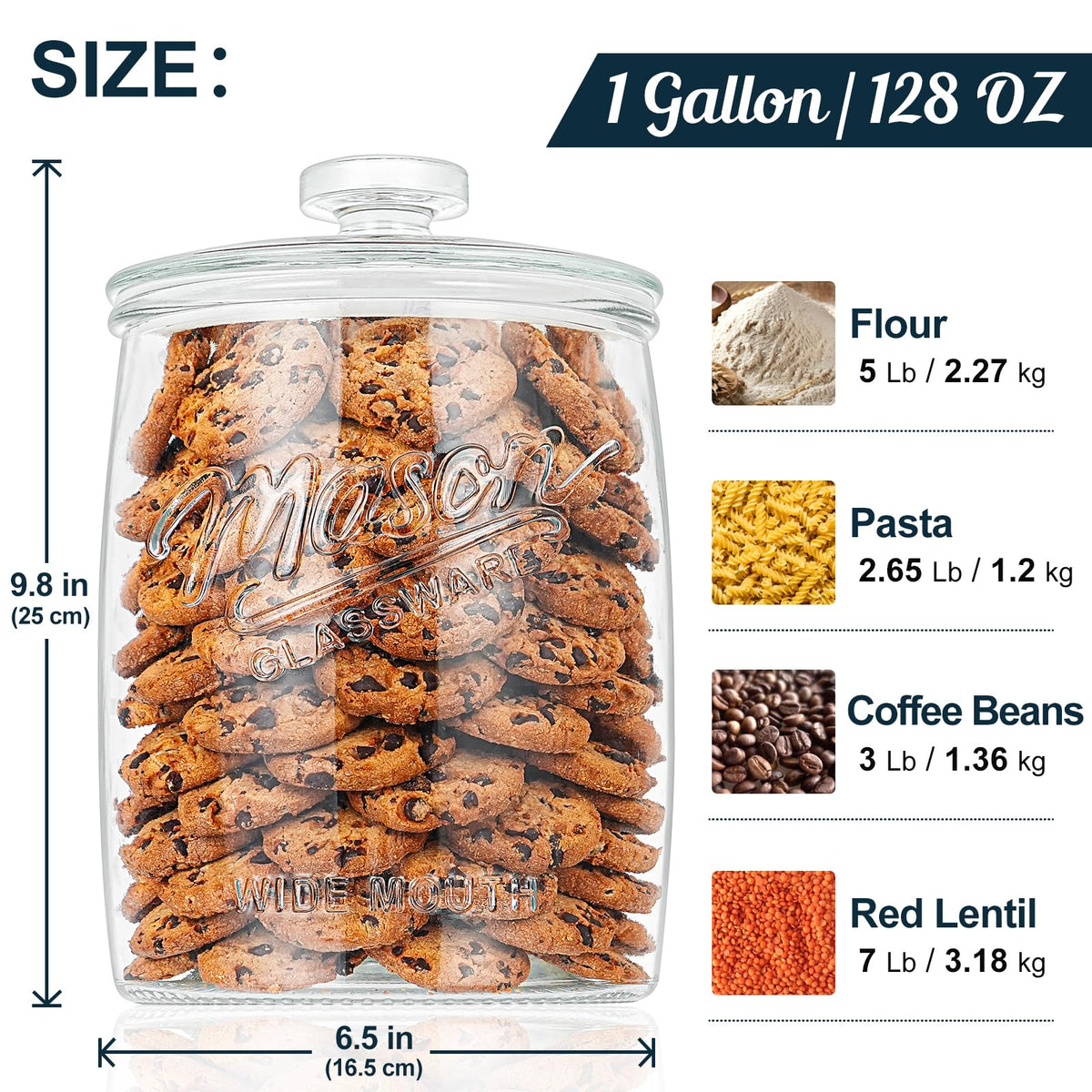 Dwbligt 1 Gallon Glass Cookie Jar with Airtight Lid, Wide Mouth Mason Jar for Pantry & Laundry Room Organization, Large Apothecary Jars for Sugar, Candy, Rice, Dog Treat & Food Storage Jar– Set of 1