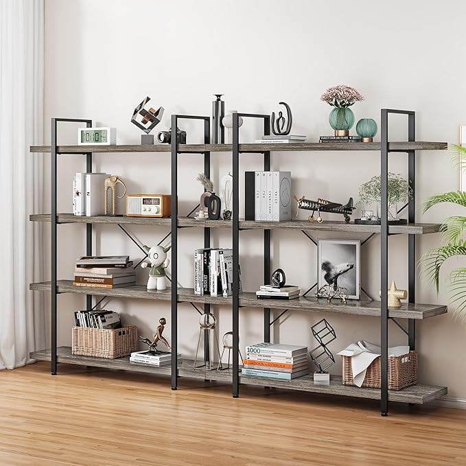 OtterOasis Bookshelf Set of 2, Heavy Duty 4-Tier Industrial Bookcase, 120lbs