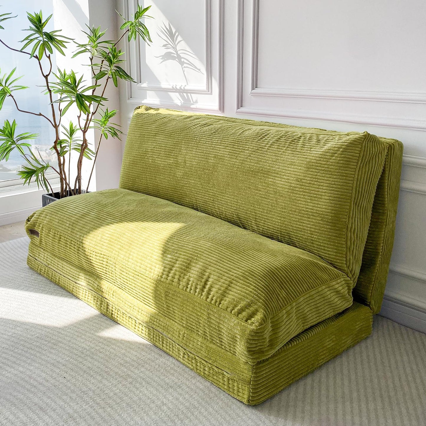MAXYOYO Folding Sofa Bed, Extra Thick and Long Floor Sofa Convertible Chair with Washable Cover, Floor Couch Lounge Bean Bag Bed for Living Room, Green, 30x91 Inch