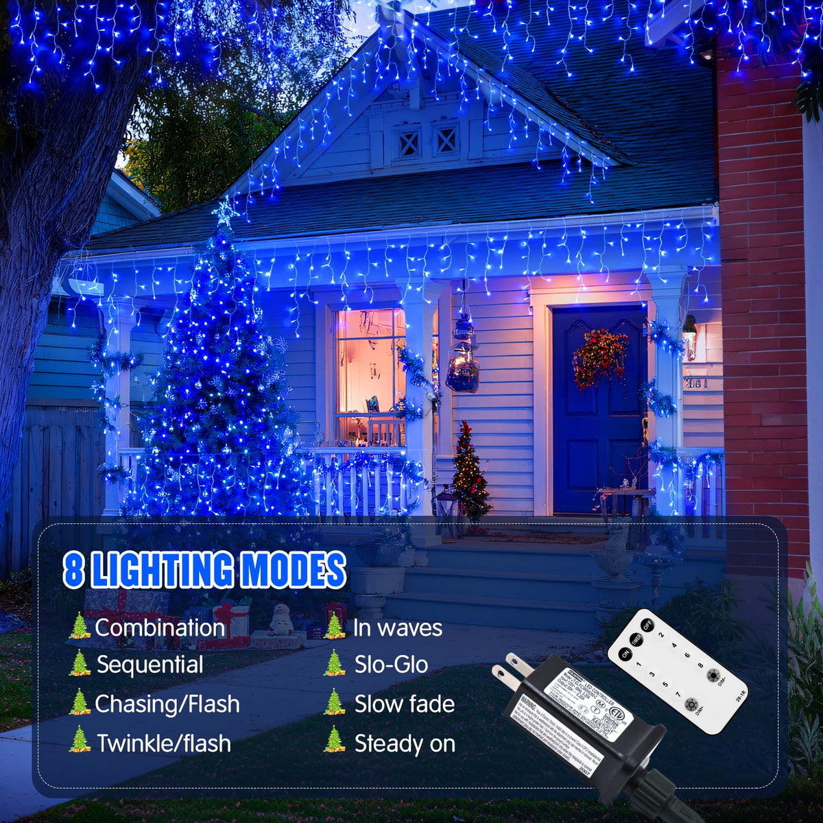 JMEXSUSS 400 LED Blue Icicle Lights for Outdise, 38.8 FT Christmas Icicle Lights Indoor Outdoor with 80 Drops, Blue Christmas Light with Remote Plug in for House Fireplace Christmas Decorations