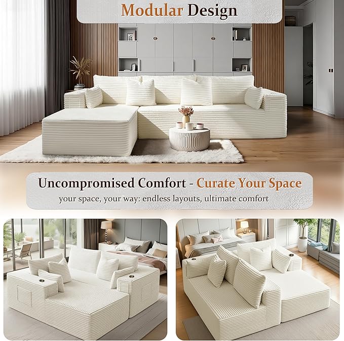 108" Cloud Sectional Couch, Comfort L Shaped Boneless Couch