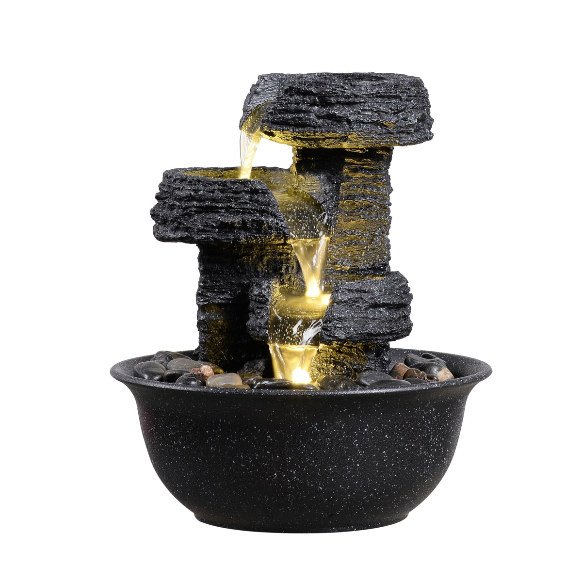 Rock Style Tabletop Fountain with LED Light – Indoor Waterfall Feature for Home or Office Décor, Relaxing Zen Desktop Water Fountain