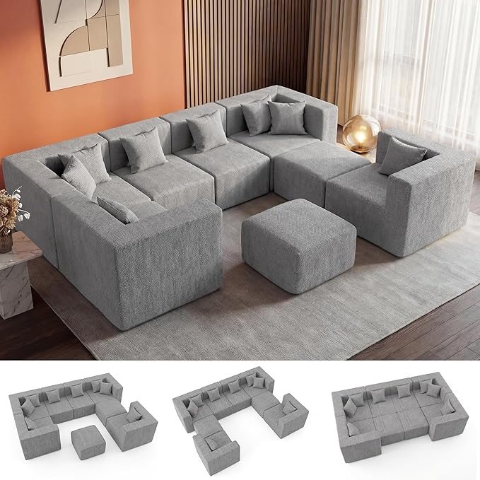 MONVANE Modular Sectional Sofa, Oversized 8 Seat Convertible U Shaped Couch