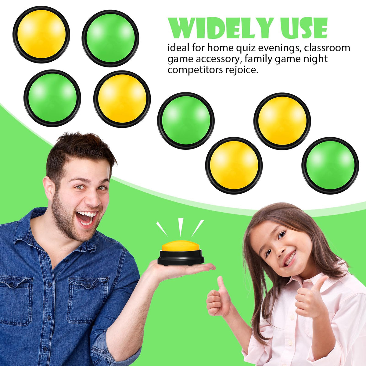 Yunsailing 12 Pack Game Show Buzzer Button Answer Buzzers Classroom Recordable Button for Classroom Team Family Game and Trivia Nights (Dark Yellow,Green)
