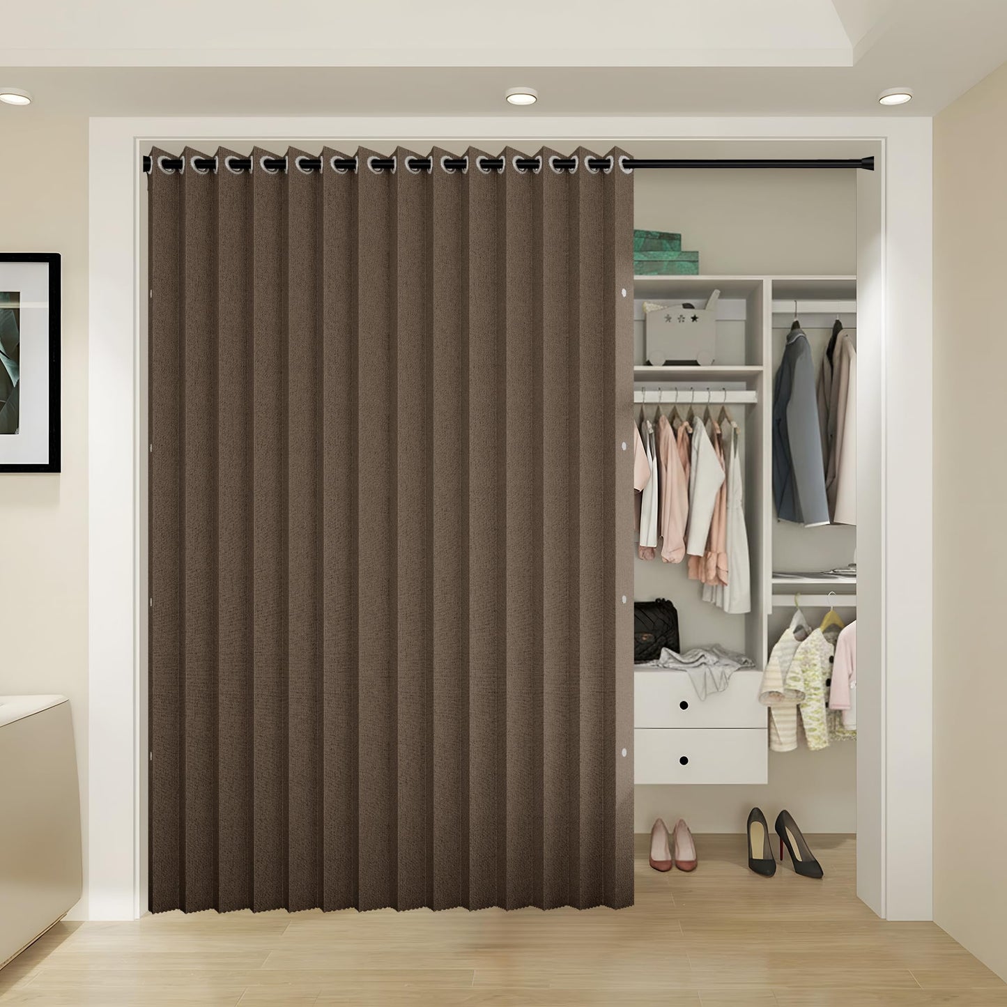 HMYI Accordion Door Curtains for Doorways, Curtain Door for Privacy Use, Fabric Curtain Panel, 1 Panel, W100 x L84, Brown