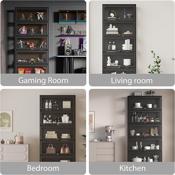 Display Cabinet with Acrylic Glass Doors, 5-Tiers Curio Cabinet with LED