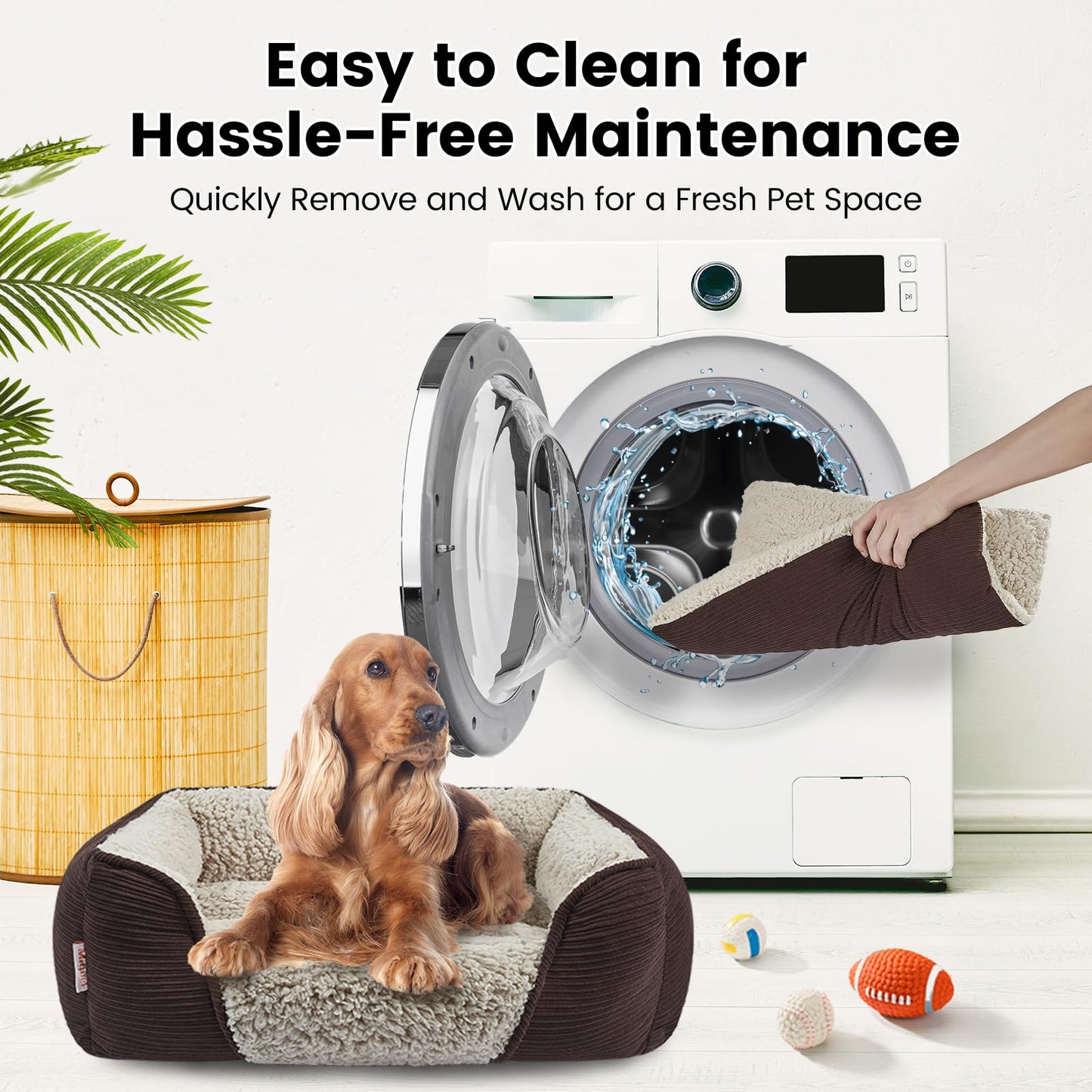 Miguel Washable Dog & Cat Bed with Removable Cushion for Medium & Small Dogs, Easy to Wash Pet Sofa Bed with Side Bolster, Anti-Slip Bottom, Brown, 30 Inch Rectangle