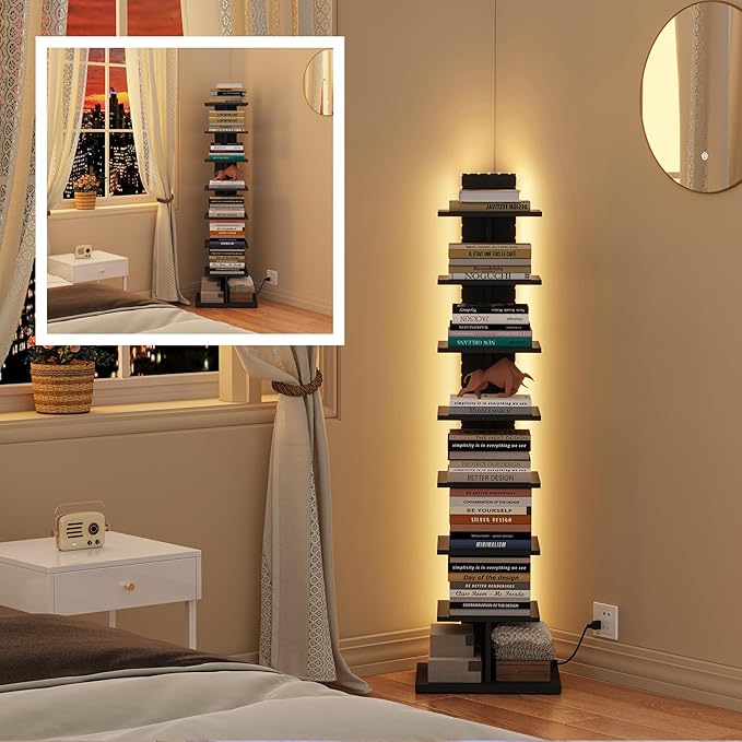 TUTOTAK Narrow Bookshelf, 8-Tier Bookcase