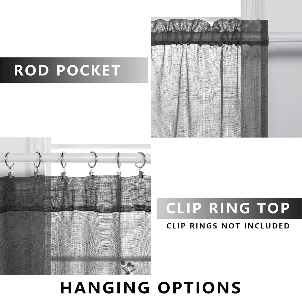 KOUFALL Dark Grey Sheer Curtains 84 Inches Long,Linen Look Rod Pocket Window Curtains for Living Room Bedroom,2 Panels Set,Charcoal Gray