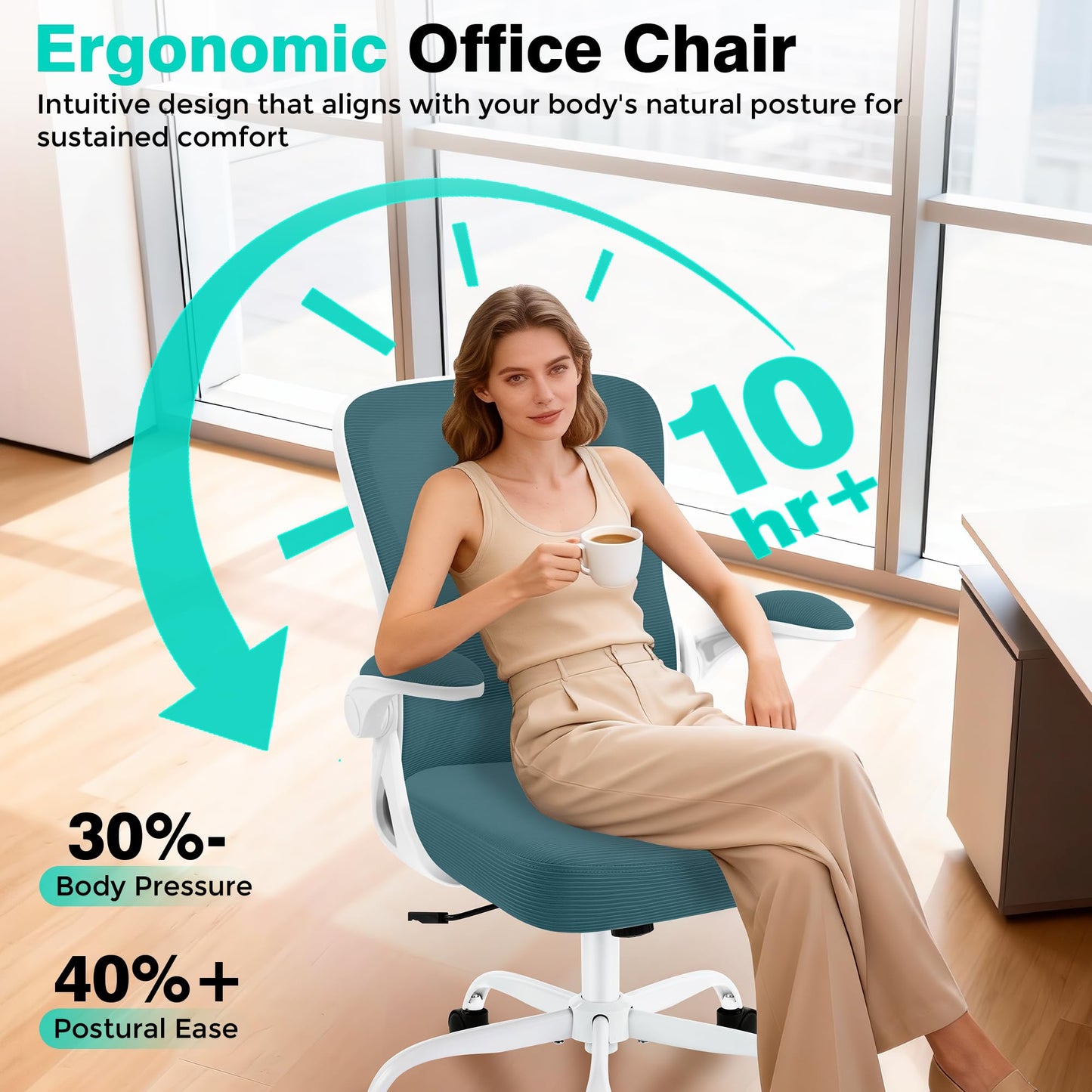 AreShark Office Chair - Ergonomic Breathable Mesh Desk Chair with Adjustable Lumbar Support and Flip-up Armrests - Executive High Back Rolling Swivel Comfortable Computer Gaming Chair for Home Office