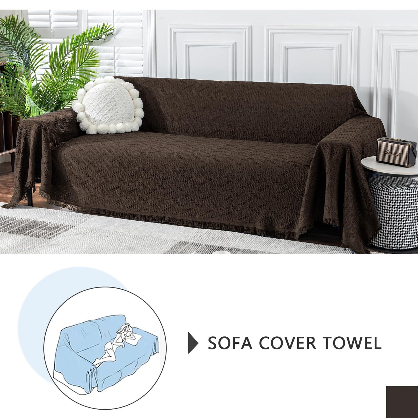 MEETSKY Sofa Covers Couch Covers for 3 Cushion Couch Sofa L Shape Sectional Couch Covers for Dogs Washable Luxury Bed Blanket Couch Protector for Pets, Kids(X-Large: 71" x 118", Chocolate)