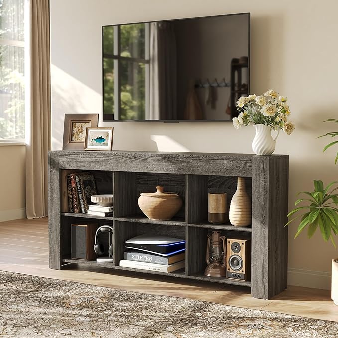 LITTLE TREE TV Stand with Storage, 63-Inch Entertainment Center with Shelves