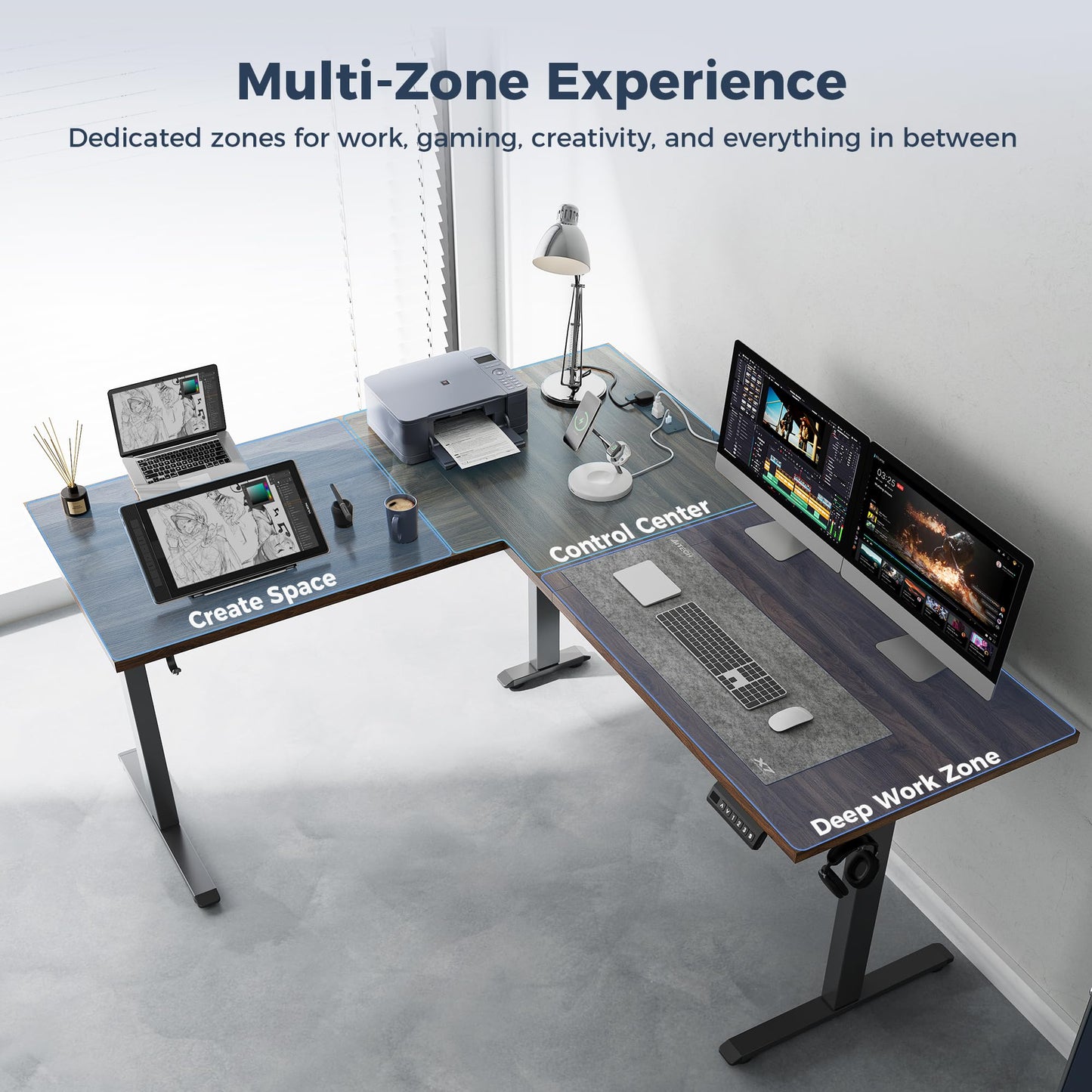 Klicelor L Shaped Standing Desk 63 x 48 Inch,Electric Height Adjustable Corner Desk with Cable Management & Power Outlets, Ergonomic Sit Stand Up Computer Table for Home Office,Dark Walnut