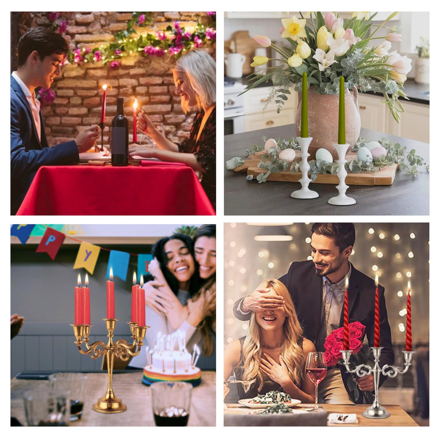 Rely+ Gold Metal Candle Holders for Taper Candlestick Set of 2 8" & 5.5" Tall Decorations for Home Table Centerpiece for Wedding, Parties, Dinners, Decorations