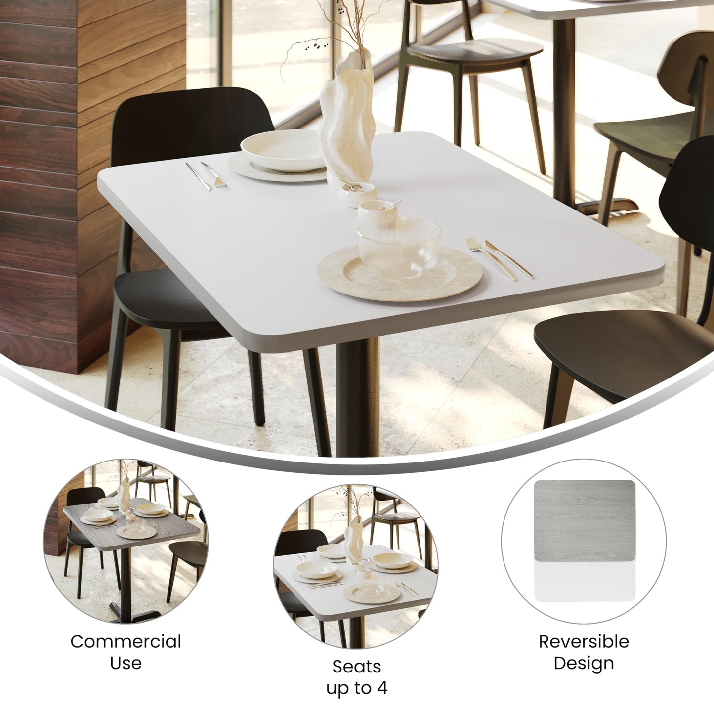 Flash Furniture Glenbrook 24'' x 30'' Rectangular Table Top with White or Gray Reversible Laminate Top