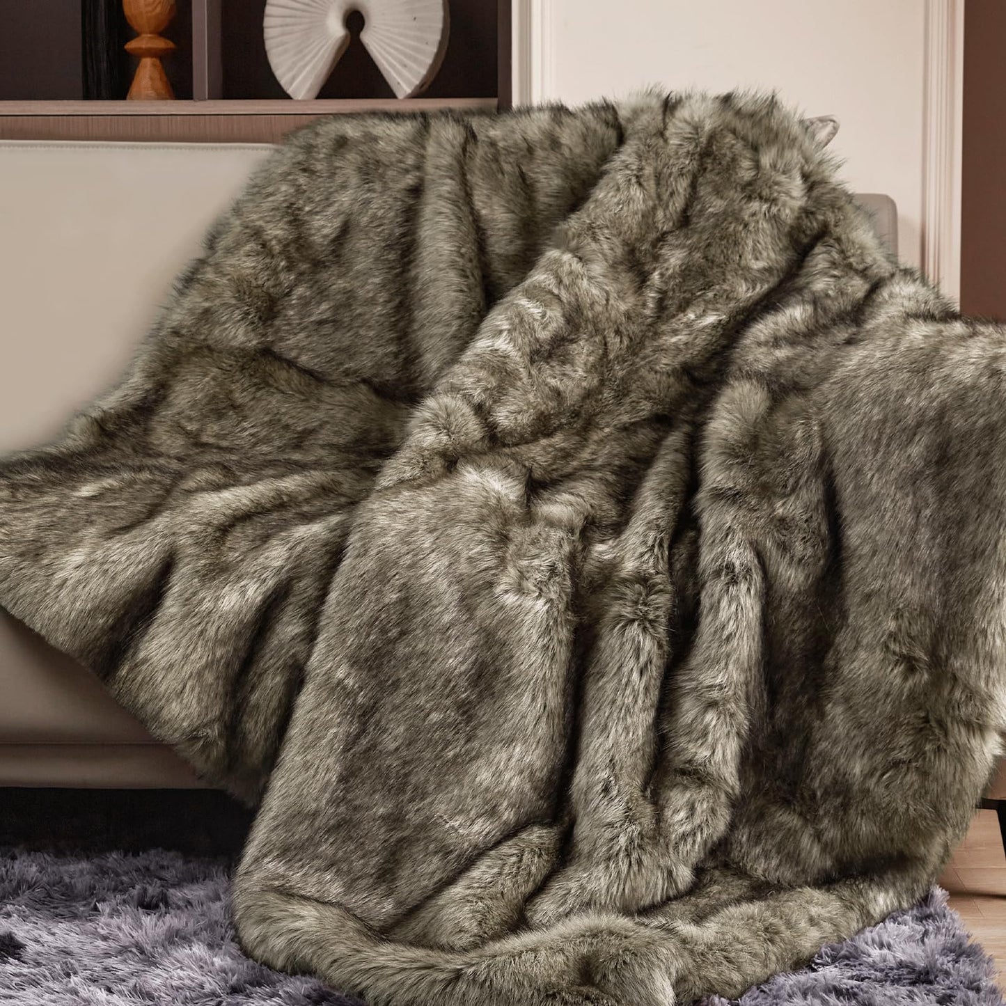 Touchat Luxury 1000GSM Faux Fur Throw Blanket, Super Thick Warm Cozy Grey Blankets for Couch Bed Sofa, Plush Fuzzy Elegant Soft Reversible Mink Blanket for Living Room Bedroom, 80x80,Grey