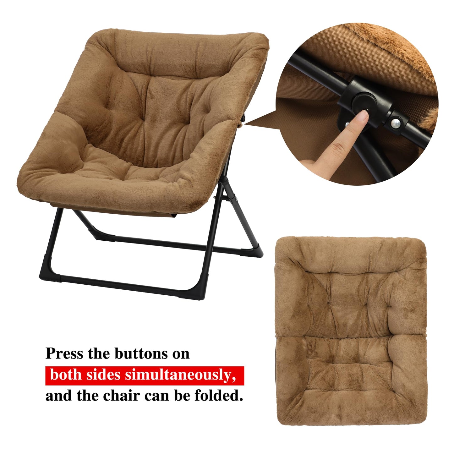 Mordchil HF Comfy Saucer Chair for Adults, Soft Faux Fur Bedroom Chair, Accent Dorm Chairs, Flexible Living Room Reading Chairs, Oversized Folding Seat for Teens, X-Large, Brown