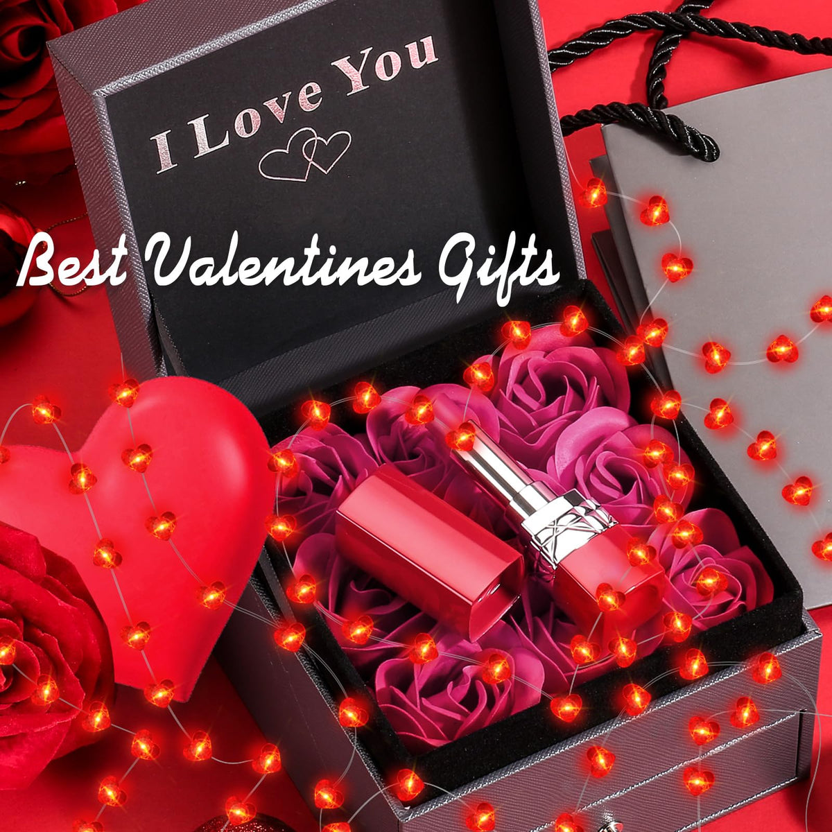Aogist 2-Pack 50LED Valentine's Day Fairy Lights -16ft Super Bright 3D Red Heart String Light Battery Operated Mather's Day Gift Decor for Indoor/Outdoor Party Home Yard Tree Decor