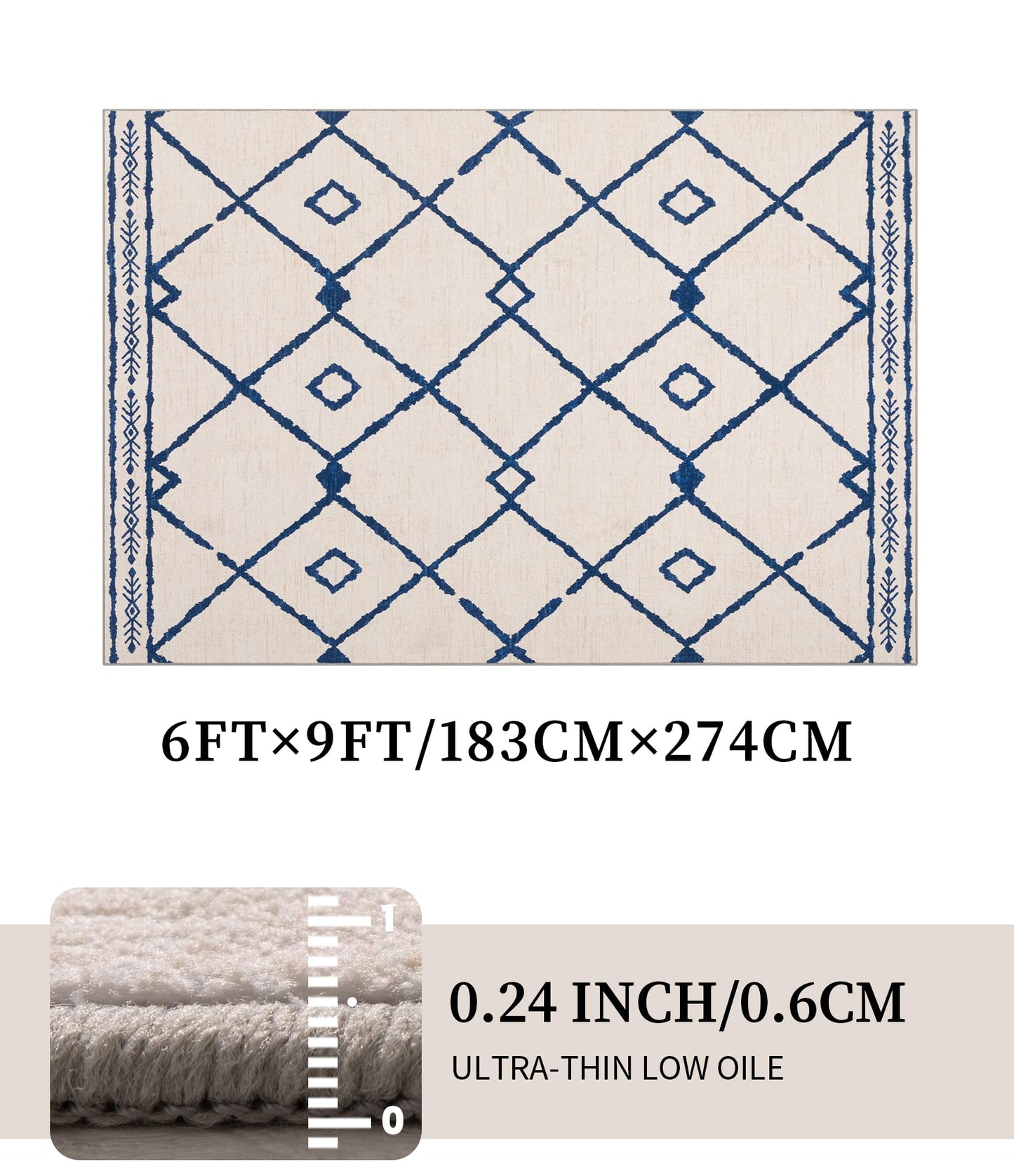 YIHOUSE Boho Rugs for Living Room, 6x9 Western Beige and Blue Area Rug, Moroccan Geometric Soft Low-Pile Washable Rugs for Bedroom, Dining Room