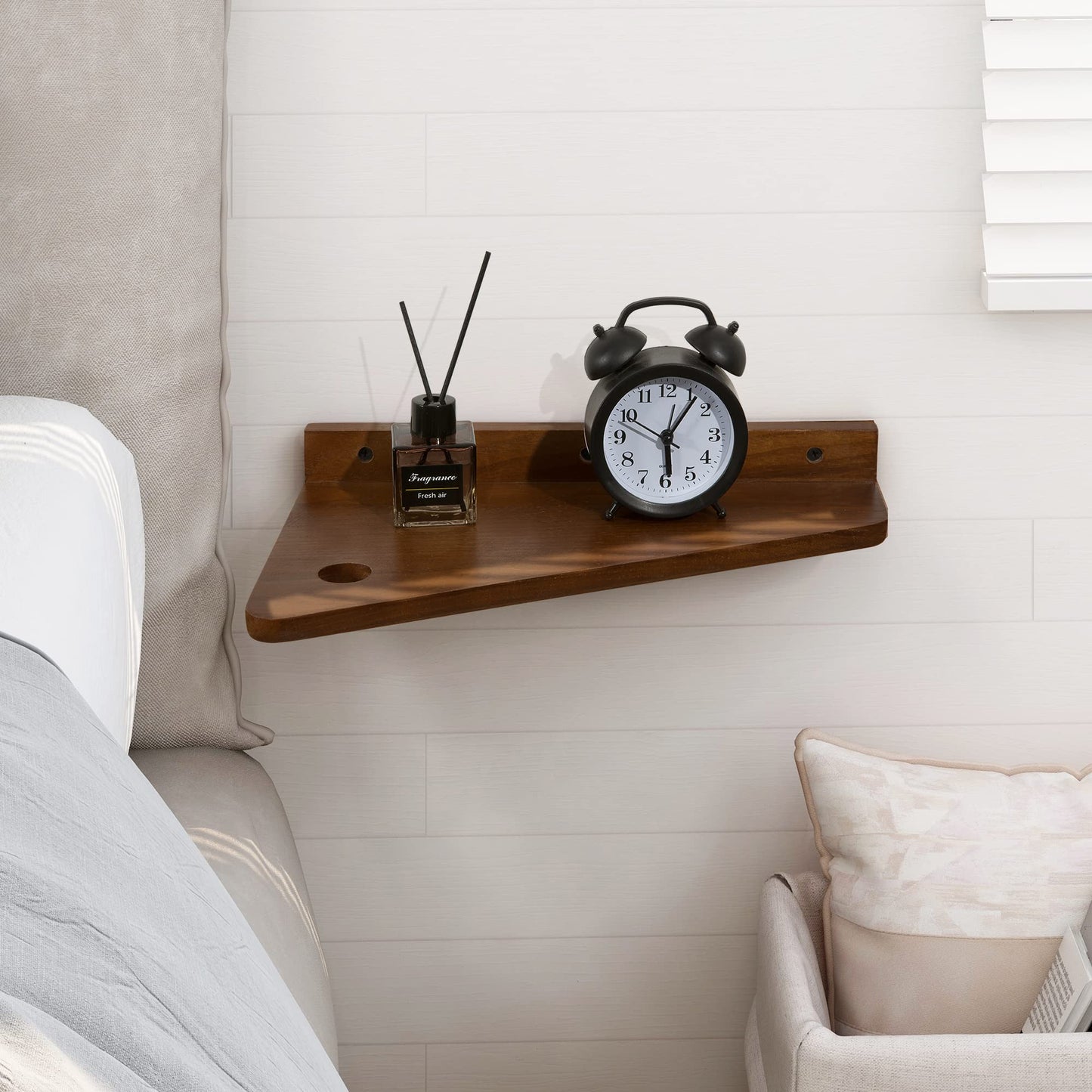 SUMGAR Floating Nightstand Wall Mounted, 13 inch Wood Floating Shelves Bedside Tables Rustic Wall Desk Decor for Bedroom, Living Room, Kitchen, Bathroom, Office Set of 2