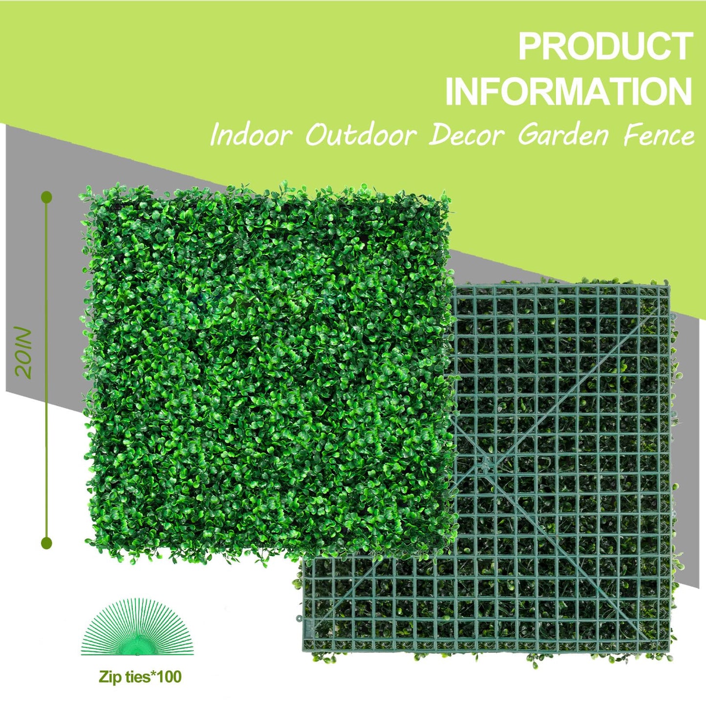 AOKIE 20"X20" Artificial Grass Wall, 24Pcs Boxwood Hedge Wall Panels UV-Anti Grass Backdrop Wall Decor, Greenery Privacy Hedge Screen for Indoor Outdoor Patio Balcony, Party Garden Fence Decor
