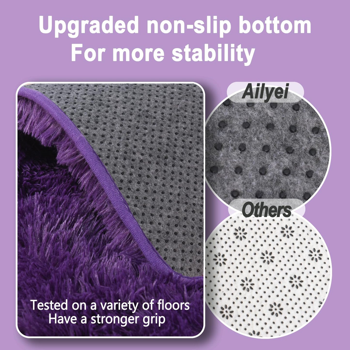 Ailyei Soft Shag Rugs for Bedroom, 4x6 Purple Fluffy Shaggy Rugs for Living Room Nursery, Luxury Modern Plush Carpet Girls Boys Kids Room Dorm Indoor Home Decor, Upgrade Non-Slip