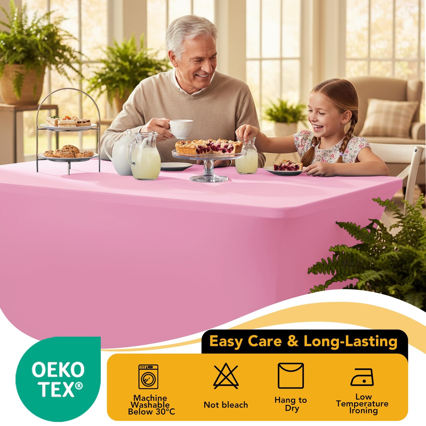 Dailyset 6-Pack Premium Pink Spandex Tablecloths for 6ft Rectangle Tables, Stain & Wrinkle-Resistant, Washable Stretch Polyester Fitted Table Cover for Weddings, Banquets, Trade Shows Events