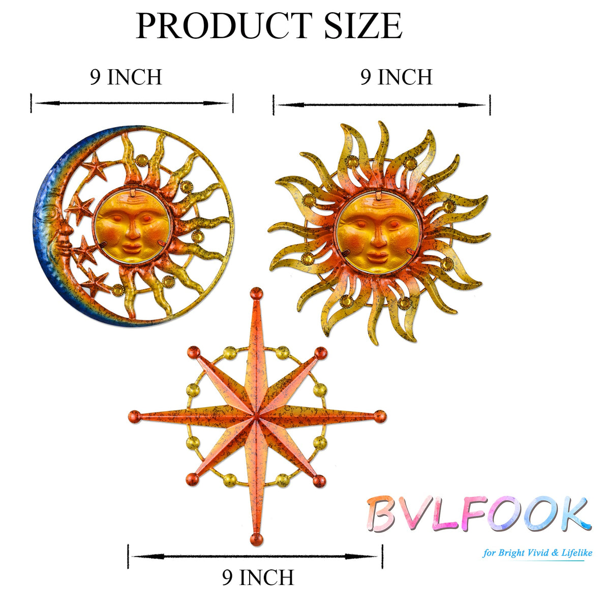 Sun Moon Star Metal Wall Art, Glass Sun Face Retro Hanging Weird Decor