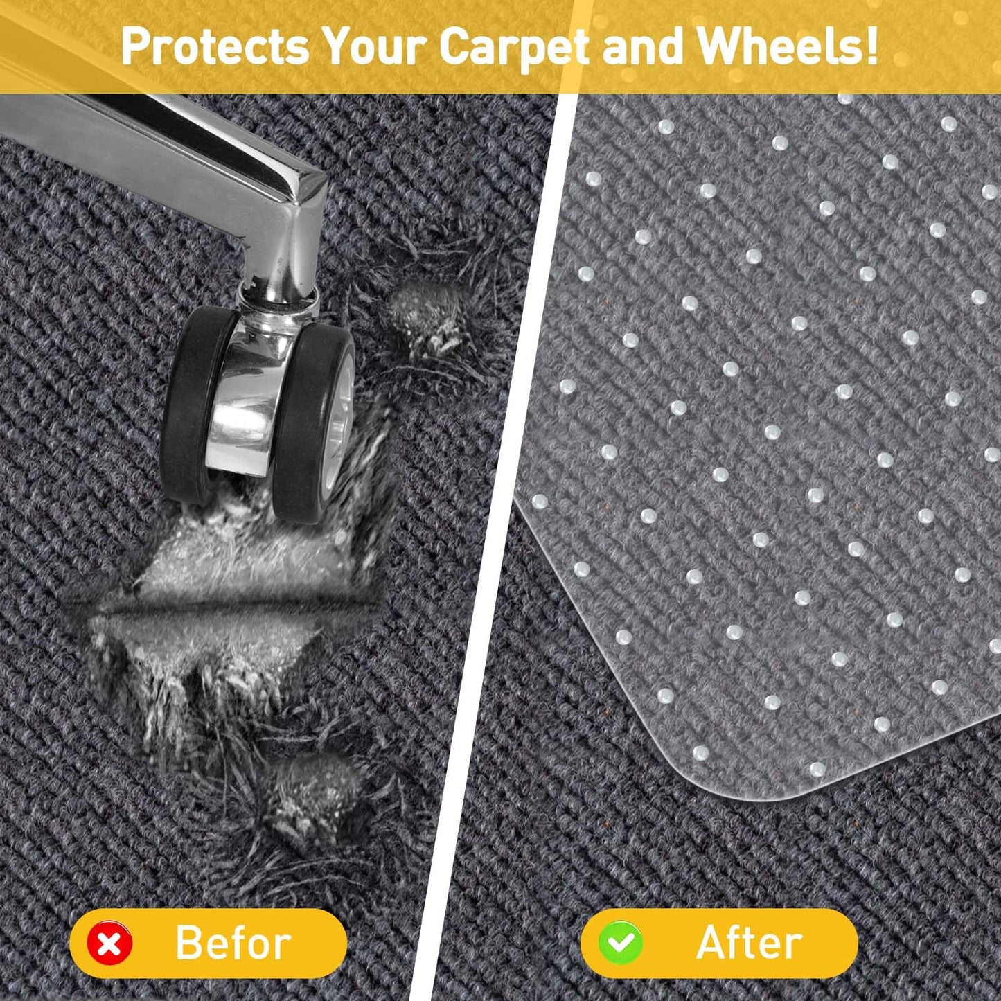 Heavy Duty Office Chair Mat for Carpet Floors & Desk Mat for Carpeted Floors - Clear Floor Protector with Extended Lip | Slip-Resistant, Easy Glide 36"x48" for Low/Flat Pile - Home, Office & Gaming