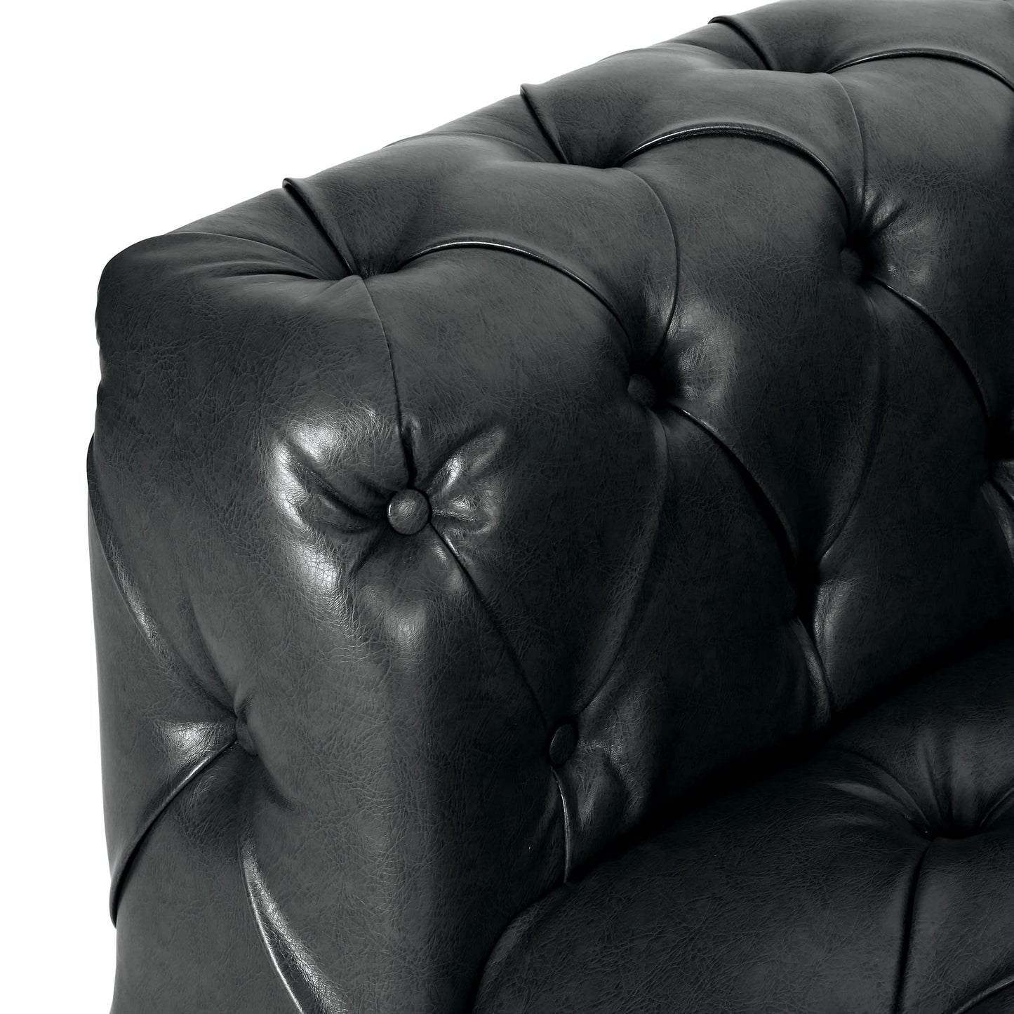 Christopher Knight Home Sagewood Tufted 3 Seater Sofa - Faux Leather - Midnight Black/Dark Brown