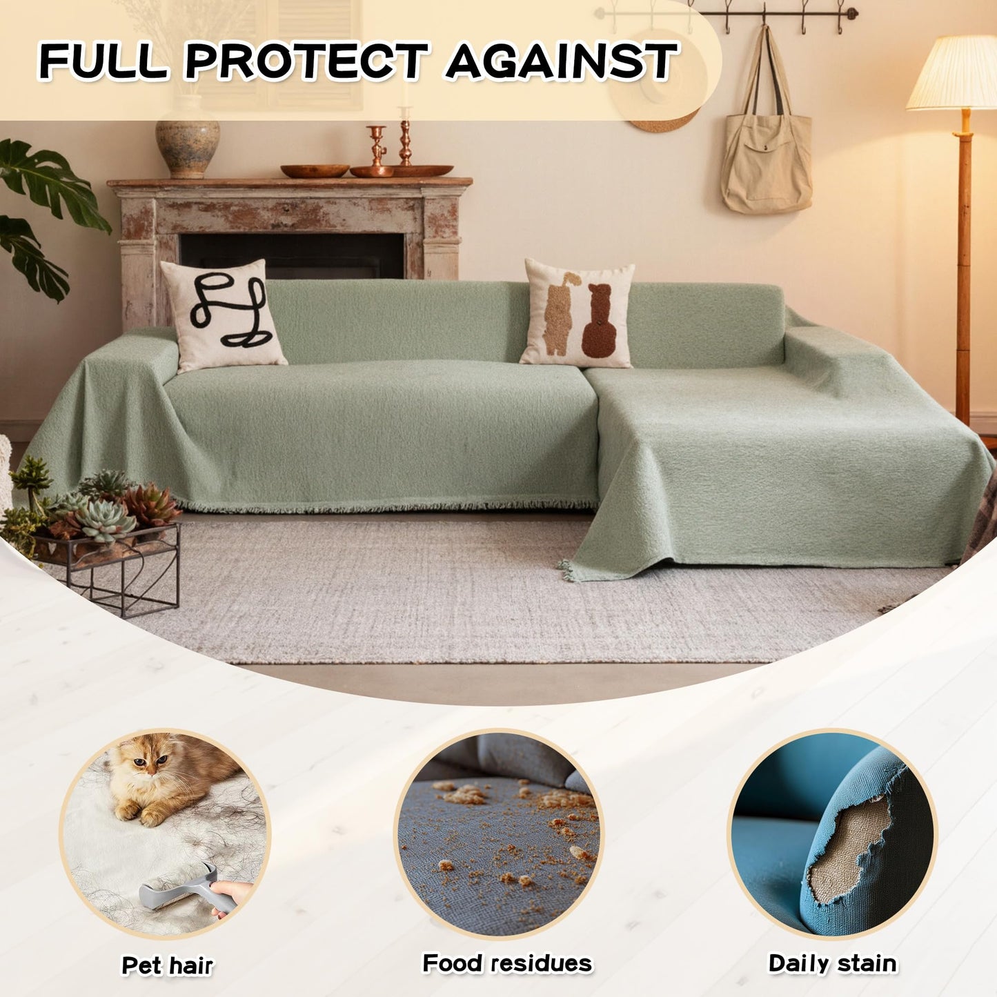 MYSKY HOME Sectional Slipcover Furniture Protector, Couch Cover for Sofa — 2 Pieces Sofa Cover for L Shape Sofa for Pet, Kid, Blanket for 3-4 Cushion Couch (71"x118"+91"x134", Sage Green)