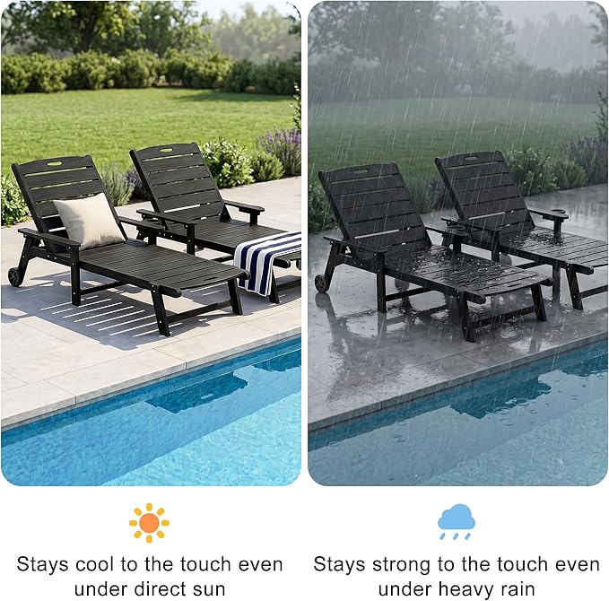 Outdoor Lounge Chair with 5-Position Adjustable, Outside Lounge Chair with Cup