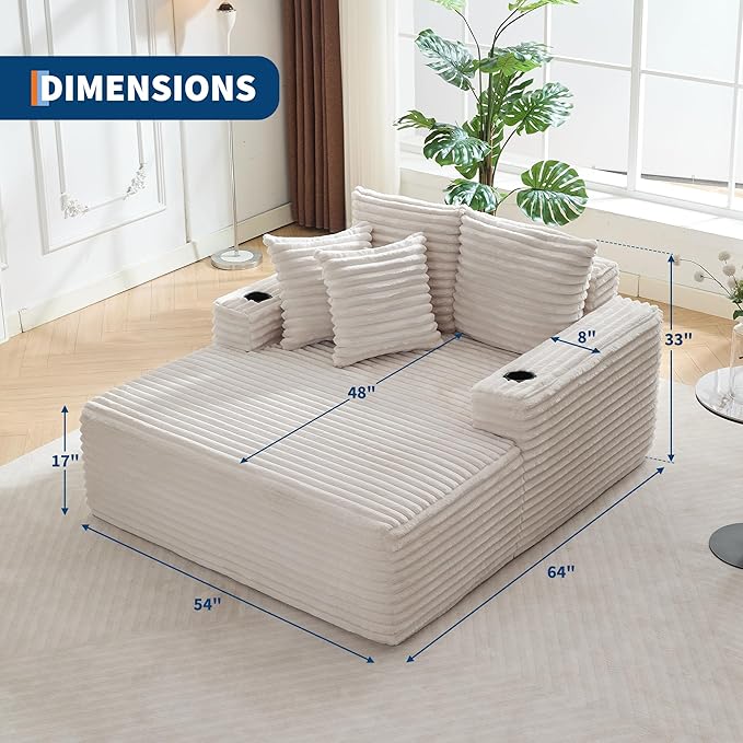 IDEALHOUSE 64" Oversized Chaise Lounge Chair Indoor, Upholstered Boneless Sofa