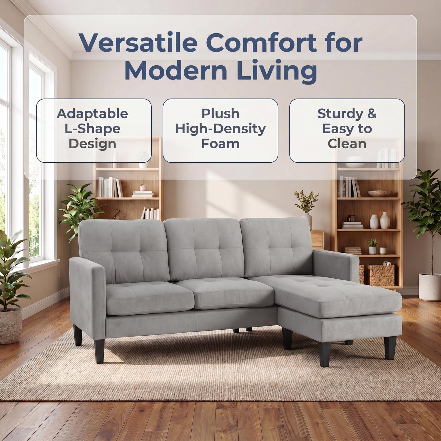 NicBexl 74'' L Shaped Small Couch, Lounge Sectional Couch with Chaise, Sleeper Sofa for Apartment Size, Small Sectional for Living Room, Office, Guest Room & Small Spaces, Light Gray