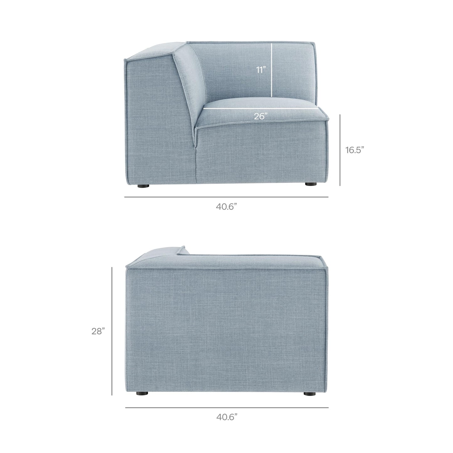Modway Restore Performance Fabric Upholstered 4-Piece Modular L-Shaped Armless Sectional Sofa in Sky – Low Profile Couch with Coil Seat Support and French Piping