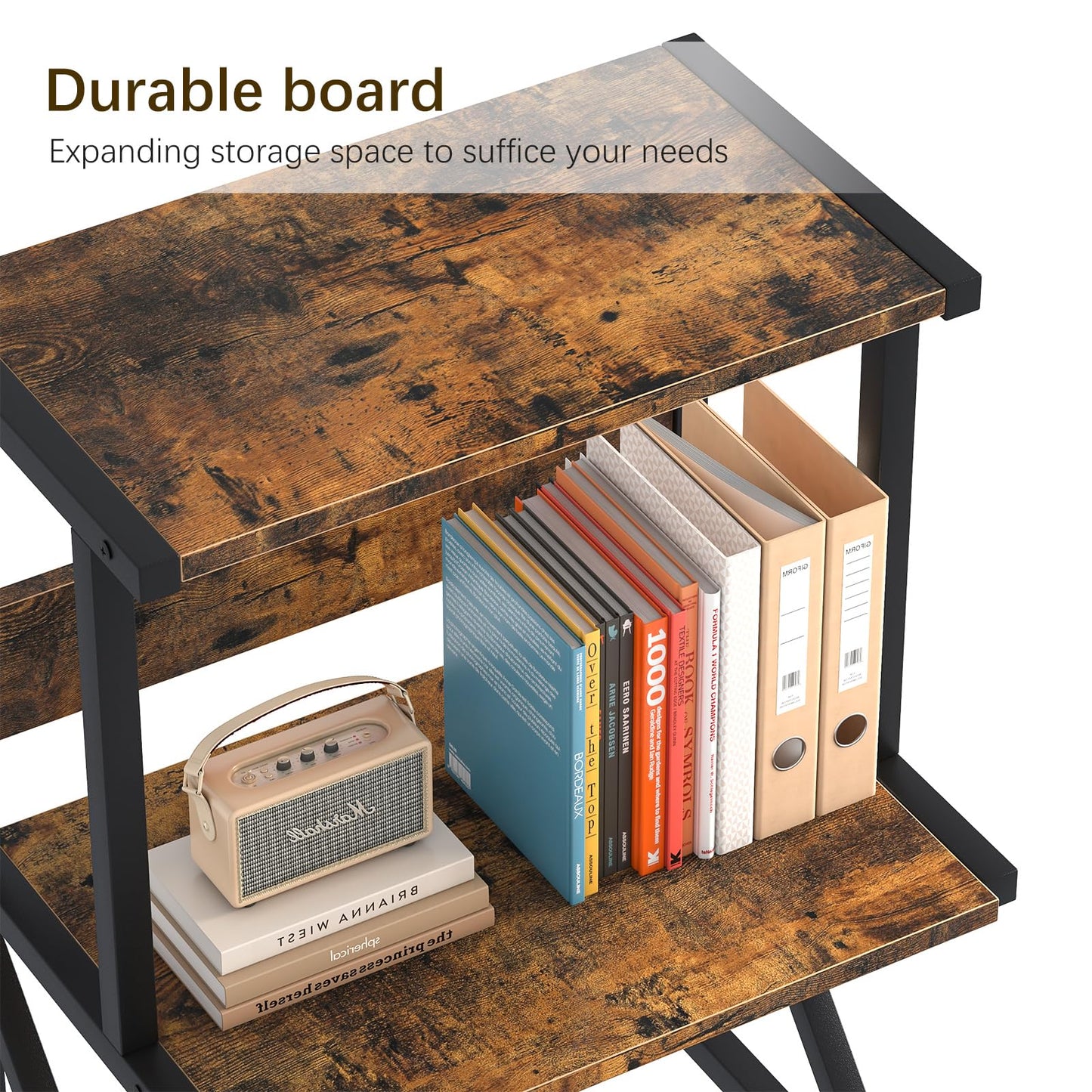 aboxoo Desktop Printer Stand with 3 Tier Wood Storage Shelves,Under Desk Printer Table,Multi-Purpose Home Office Desk Organizer for Fax Machine, Scanner (Brown)