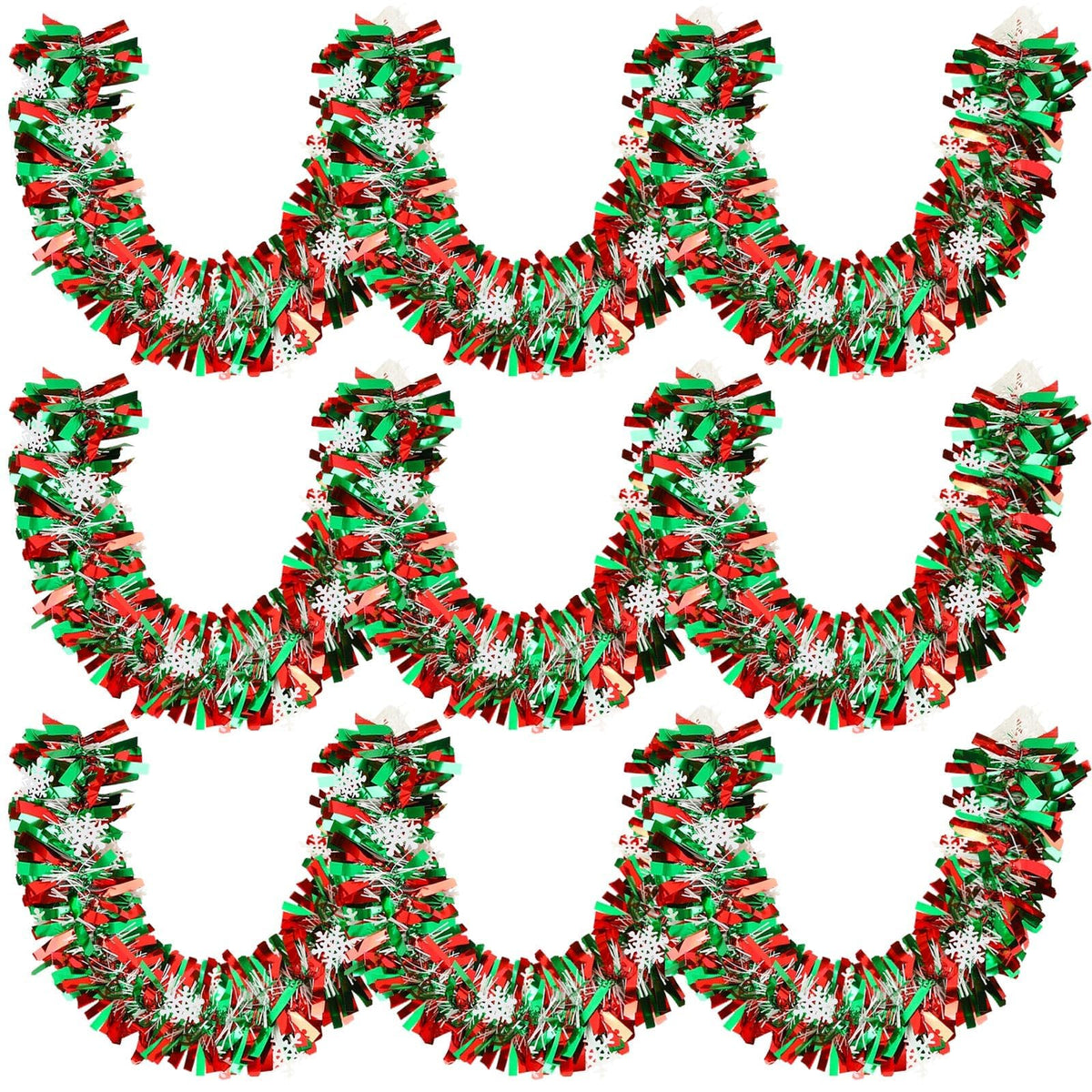MARFOREVER Christmas Snowflake Tinsel Garland, Red Green Snowflake Metallic Twist Garlands for Winter Wonderland Christmas Tree Holiday Party Indoor Outdoor Home Wall Decoration, 3 Pcs 19.7 FT