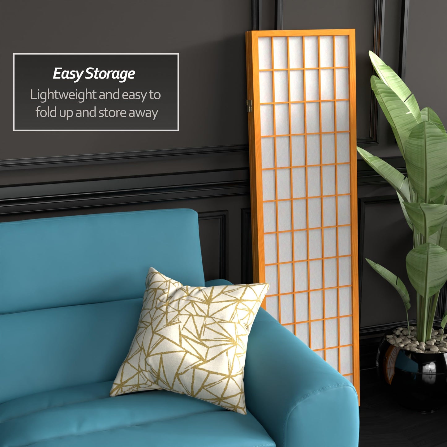 Red Lantern 5 ft. Tall Window Pane Shoji Screen - Honey - 3 Panels