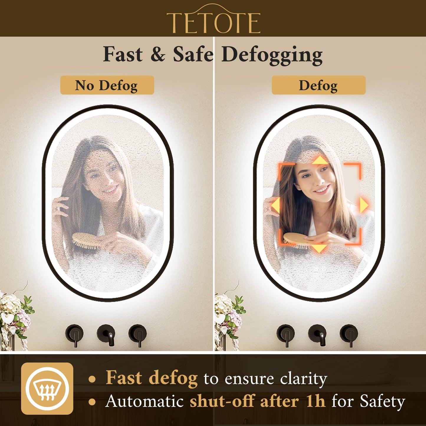 TETOTE Oval Led Lighted Bathroom Mirror Matte Black Frame 20" x 32" Front and Backlit Oval Light up Vanity Mirror with Lights, 3 Color Illuminated Dimmable Anti Fog Wall Mount, IP54 CRI 90+